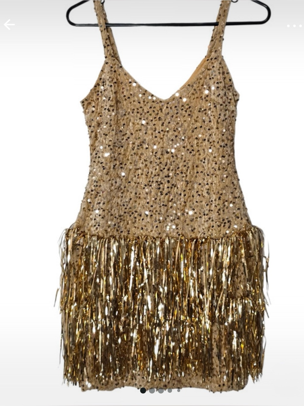 Gold Sequin Fringe Party Dress-FUN!! Size S